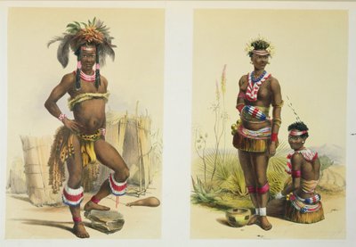 N&39;Pae a Young Zulu in Gala ड्रेस और किंग पांडा की डांसिंग गर्ल्स में से दो, &39;द काफिर इलस्ट्रेटेड&39; से प्लेट 19, 1849 द्वारा जॉर्ज फ्रेंच एंगस