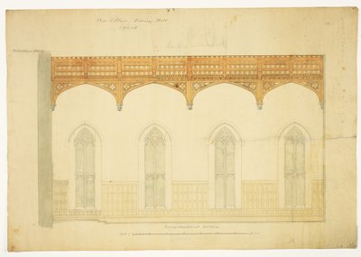 न्यू कॉलेज ऑक्सफोर्ड: न्यू हॉल रूफ, 1865 के लिए डिज़ाइन (कागज पर पेन और इंक वॉश) द्वारा जॉर्ज गिल्बर्ट स्कॉट