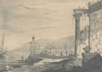 शास्त्रीय खंडहर के साथ एक तटीय दृश्य, 1811। द्वारा जॉर्ज हॉकिन्स