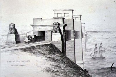 ब्रिटानिया ब्रिज, एंग्लिसी एंट्रेंस, कलाकार, पब द्वारा उकेरा गया। 1849 (लिथो) (रंग के लिए 122445 देखें) द्वारा जॉर्ज हॉकिन्स