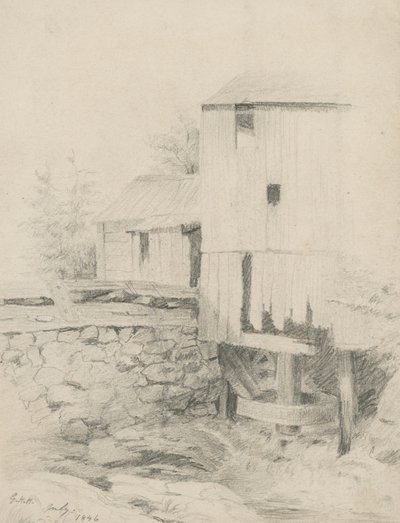 ओल्ड मिल, 1846 (बफ़र वोव पेपर पर ग्रेफाइट) द्वारा जॉर्ज हेनरी हॉल