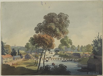 नियाग्रा के झरने के पास चिप्पवा गाँव, c.1801 (wow पेपर पर wc) द्वारा जॉर्ज हेरियट