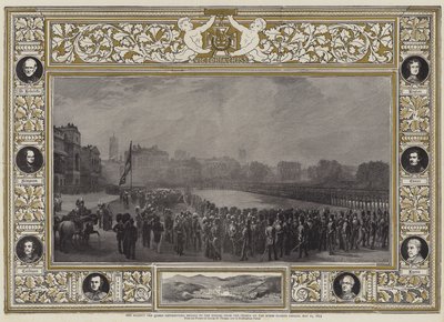 21 मई 1855 को हॉर्स गार्ड्स परेड में क्रीमिया से हीरोज़ को मेडल्स वितरित करते हुए महारानी द्वारा जॉर्ज हाउसमैन थॉमस