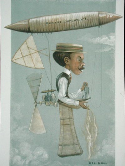 अल्बर्टो सैंटोस-ड्यूमॉन्ट (1873-1932), 'मेन ऑफ द डे', 'पंच' पत्रिका (कलर लिथो) से चित्रण द्वारा जॉर्ज हम