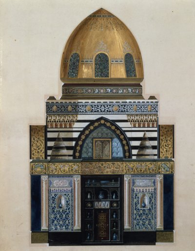 लंदन के लीटन हाउस में अरब हॉल के लिए डिजाइन, 1880 (wc, gouache) द्वारा जॉर्ज द्वितीय आइचिसन