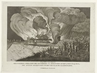 7 जुलाई, 1802 को आर्नेमुइडेन के नमक शेड में आग लग गई। द्वारा जॉर्ज कोकर्स