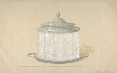 सिल्वर बेस और कवर के साथ ग्लास बॉक्स के लिए डिज़ाइन, 1820-65। द्वारा जॉर्ज रिचर्ड्स एल्किंगटन