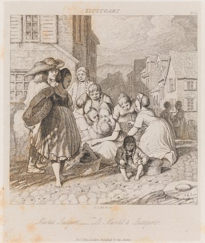 मार्केट, स्टटगार्ट, c.1821 (नक़्क़ाशी) द्वारा जॉर्ज रॉबर्ट लुईस