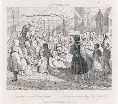 किसानों की बिक्री, स्ट्रैसबर्ग, c.1821 (नक़्क़ाशी) द्वारा जॉर्ज रॉबर्ट लुईस