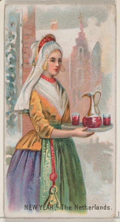 नया साल, नीदरलैंड, ड्यूक ब्रांड सिगरेट के लिए हॉलीडे सीरीज़ N80 से, 1890., 1890। द्वारा जॉर्ज एस. हैरिस एंड संस