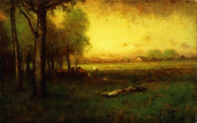 गायों को सूर्यास्त के समय चरना, द्वारा George Snr. Inness