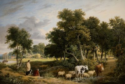 लैंडस्केप - कैटल क्रॉसिंग ए स्ट्रीम, 1831। द्वारा जॉर्ज विंसेंट