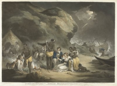 अफ्रीकी आतिथ्य, pub.1791 (हाथ के रंग की नक्काशी) द्वारा मोरलैंड के बाद जॉर्ज