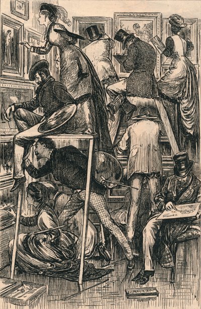 1877 में रॉयल अकादमी में वार्निशिंग डे द्वारा जॉर्ज डू मौरियर