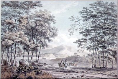 नदी और आंकड़े के साथ लैंडस्केप द्वारा जॉर्ज द एल्डर बैरेट
