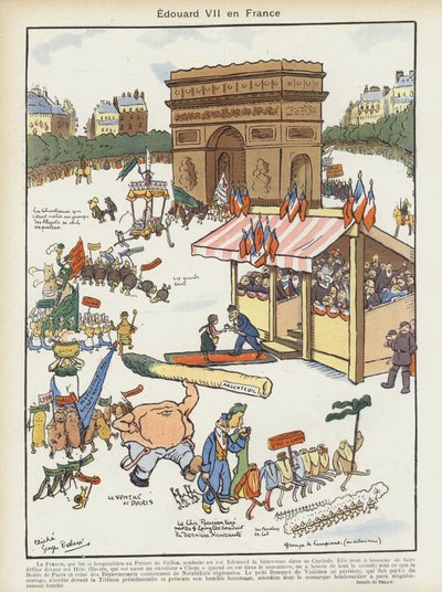 राजा एडवर्ड VII फ्रांस की यात्रा करते हैं। ले रेयर के लिए चित्रण द्वारा Georges Delaw