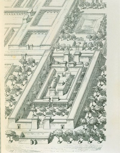 जॉर्जेस पेरोट (1832-1914) और चार्ल्स चिपिज़ (1835-1901) द्वारा टेल एल-अमरना में एक इमारत के परिप्रेक्ष्य दृश्य का चित्रण करते हुए नक़्क़ाशी द्वारा जॉर्जेस और चिपीज़ चार्ल्स पेरोटो