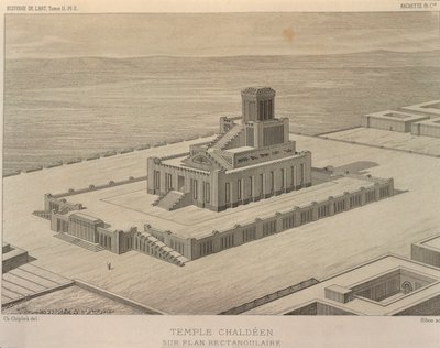 एक कसदियन मंदिर का पुनर्निर्माण। जॉर्जेस पेरोट (1832-1914) और चार्ल्स चिपीज़ (1835-1901) से उत्कीर्णन, हिस्टोइरे डे ल'आर्ट डान्स ल'एंटिकाइट ..., "चल्डी एट असीरी" द्वारा जॉर्जेस और चिपीज़ चार्ल्स पेरोटो