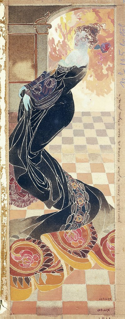 लेडी इन ब्लैक गाउन, c.1900 (कागज पर गौचे) द्वारा जार्ज डे फुरे
