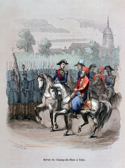 इब्राहिम पाचा के साथ सैन्य समीक्षा, चैंप डे मार्स, पेरिस, c1846 1847 द्वारा जेरार्ड कोर्बिआउ