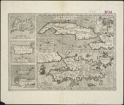 क्यूबा द्वीप; हेंड्रिकोला द्वीप, हेंड्रिक होंडियस द्वारा उत्कीर्ण, 1633 द्वारा मर्केटर के बाद जेरार्ड