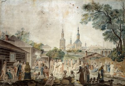 मॉस्को में एक इलाज स्नान, 1790 (कागज पर wc) द्वारा जेरार्ड डे ला बारथे