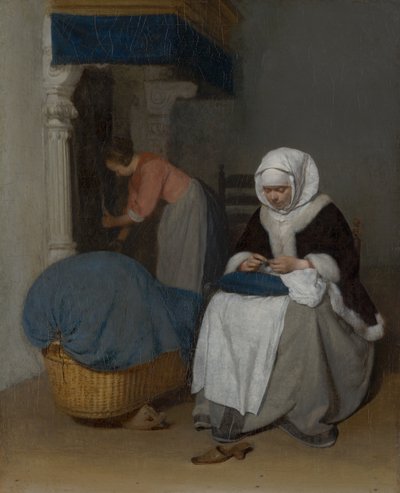 एक सिलाई के बगल में महिला सिलाई, c.1656 द्वारा जेरार्ड टेर बोरचो