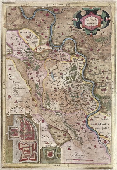 वेस्टफेलिया, जर्मनी में राइन नदी का मार्ग (उत्कीर्णन) द्वारा जेरार्डस मर्केटर