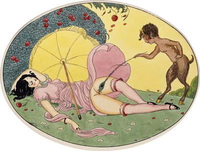 एक व्यंग्य और एक युवा लड़की, c.1917 (एक अंडाकार कार्ड पर काली स्याही और पानी के रंग का, फंसाया गया) द्वारा गेरडा मैरी फ्रेडरिक वेगेनर