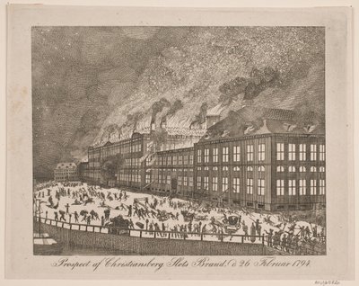 26 फरवरी 1794 को क्रिश्चियनबोर्ग कैसल की आग का प्रॉस्पेक्टस द्वारा गेरहार्ड लुडविग लाहडे