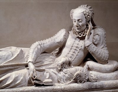 अंतिम संस्कार स्मारक: फ्रांस के चांसलर कार्डिनल रेने डी बिराग (1506-1583) की पत्नी जीन वेलेंटाइन बलबियानी (1518-1572) की पसंद के साथ मकबरा। विवरण। जर्मेन पिलोन (1535 - 1590) द्वारा संगमरमर की मूर्ति, लगभग 1573। पेरिस, मुसी डू लौवर द्वारा जर्मेन पिलोन
