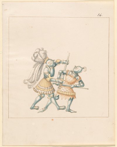 फ़्रीडल, द बुक ऑफ़ जॉस्ट्स एंड टूर्नामेंट ऑफ़ एम्परर मैक्सिमिलियन I: कॉम्बैट्स ऑन फ़ुट (जॉस्ट्स) (खंड III): प्लेट 164 द्वारा जर्मन 16वीं शताब्दी