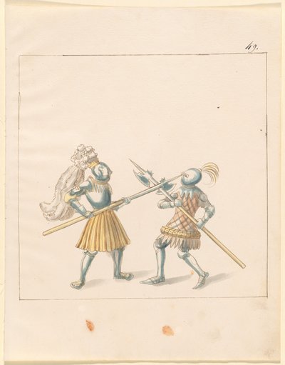 फ़्रीडल, द बुक ऑफ़ जॉस्ट्स एंड टूर्नामेंट ऑफ़ एम्परर मैक्सिमिलियन I: कॉम्बैट्स ऑन फ़ुट (जॉस्ट्स) (खंड III): प्लेट 146 द्वारा जर्मन 16वीं शताब्दी