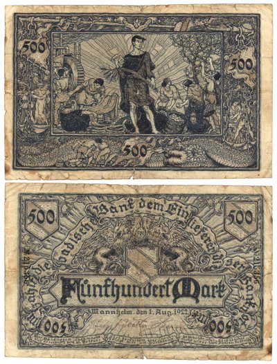 एक पांच सौ का चिह्न बैंकनोट, 1922 (रेक्टो और वर्सो) द्वारा जर्मन स्कूल