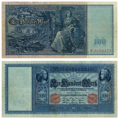 एक सौ निशान बैंकनोट, 1910 (रेक्टो और वर्सो) द्वारा जर्मन स्कूल