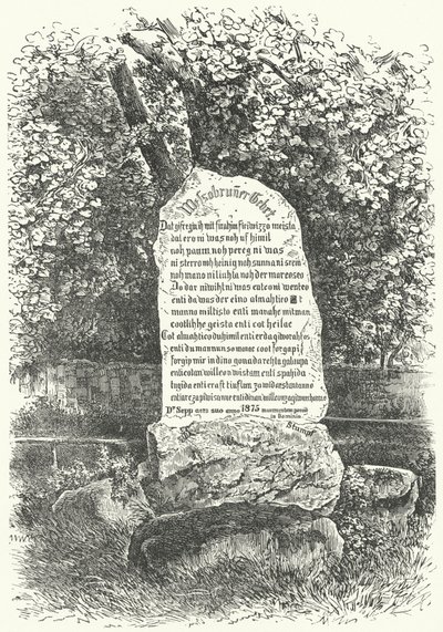 वेसोब्रन प्रार्थना (उत्कीर्णन) दिखाते हुए एक पत्थर की गोली द्वारा जर्मन स्कूल