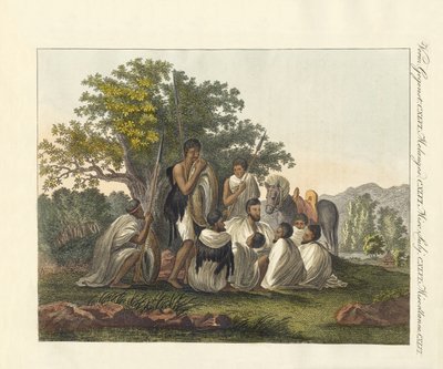 अपनी यात्रा के दौरान आराम करने वाले एबिसिनियन (रंगीन उत्कीर्णन) द्वारा जर्मन स्कूल
