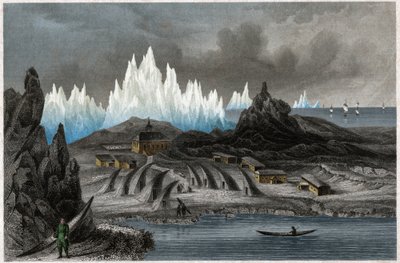 अकुन्नत, ग्रीनलैंड। (उत्कीर्णन, सीए। १८५०) द्वारा जर्मन स्कूल