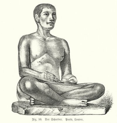 एक बैठे मुंशी की प्राचीन मिस्र की आकृति (उत्कीर्णन) द्वारा जर्मन स्कूल