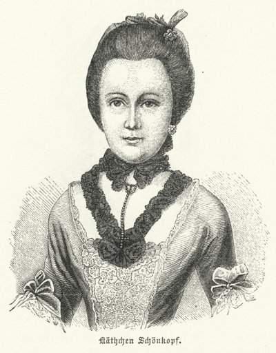 अन्ना कथरीना स्कोनकोफ़ (1746-1810), जर्मन लेखक जोहान वोल्फगैंग गोएथ की प्रेम कविताओं के लिए प्रेरणा द्वारा जर्मन स्कूल