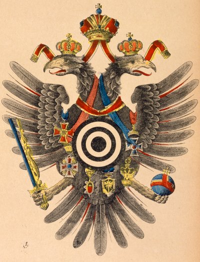 तीरंदाजी लक्ष्य के रूप में हथियारों का ऑस्ट्रो-हंगरी शाही कोट, c.1865 (रंगीन लकड़हारा) द्वारा जर्मन स्कूल