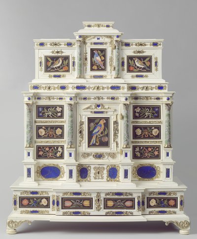ऑग्सबर्ग में बना कैबिनेट, c.1660-70 (जड़ती लकड़ी) द्वारा जर्मन स्कूल