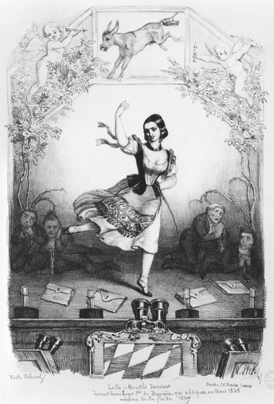 बवेरिया के राजा लुडविग I (1786-1868) के सामने लोला मोंटेस (1821-61) का नृत्य द्वारा जर्मन स्कूल