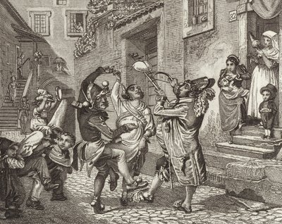 रोम, इटली में कार्निवल। बिल्डर-एटलस के लिए चित्रण (उत्कीर्णन) द्वारा जर्मन स्कूल
