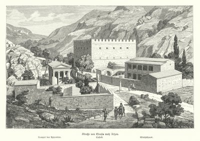 एलुसिस से एथेंस, प्राचीन ग्रीस (उत्कीर्णन) की सड़क पर महल द्वारा जर्मन स्कूल