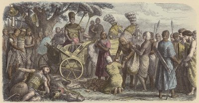 एक विजयी लड़ाई के बाद फिरौन से पहले कैदियों और दुश्मन सैनिकों के हाथों की गिनती द्वारा जर्मन स्कूल