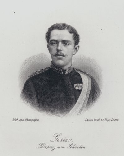 स्वीडन के क्राउन प्रिंस गुस्ताफ, भविष्य के राजा गुस्ताफ वी (उत्कीर्णन) द्वारा जर्मन स्कूल