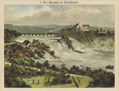 Schaffhausen के पास राइन फॉल्स (रंग लिथो) द्वारा जर्मन स्कूल