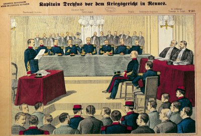 ड्रेफस मामला: कैप्टन ड्रेफस (1859-1923) के पुनरीक्षण में परीक्षण जर्मन प्रेस से चित्रण द्वारा जर्मन स्कूल