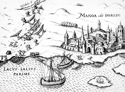 एल्डोराडो, जी। रैले, 1594-96 द्वारा रेजनी गुयाना का चित्रण द्वारा जर्मन स्कूल